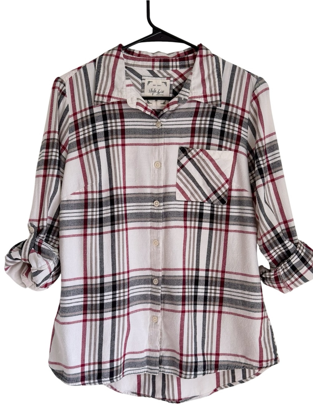 Style & Co Plaid Flannel Button Up Top Medium Petite Women’s